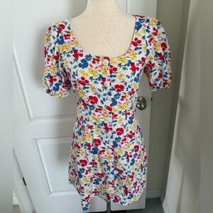 Rixo by Target Floral Mini Dress | Size 6 | Linen Blend Puff Sleeve Cottagecore